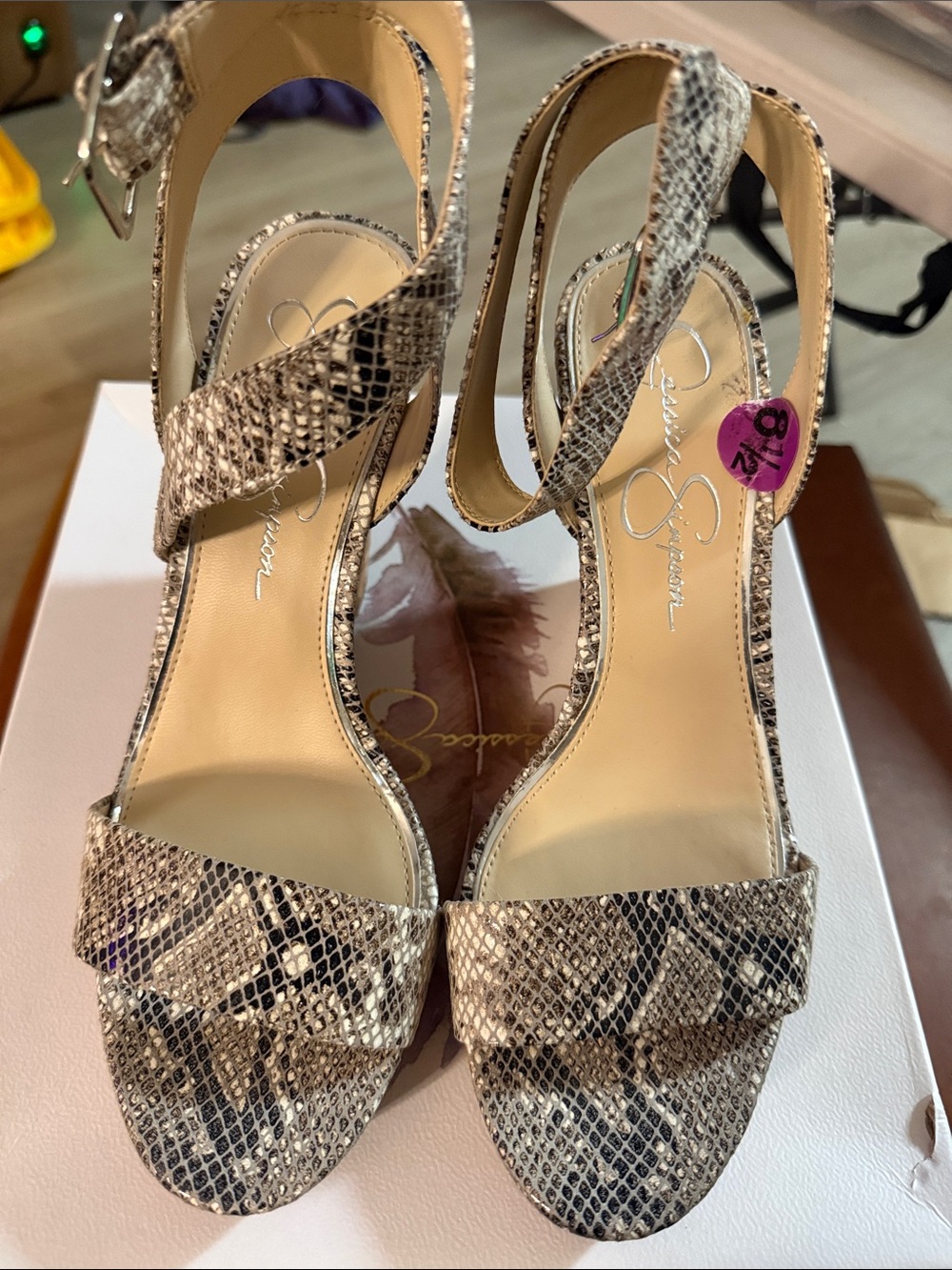 Jessica Simpson Snake-Print Ankle Strap Sandals - Beige/Black